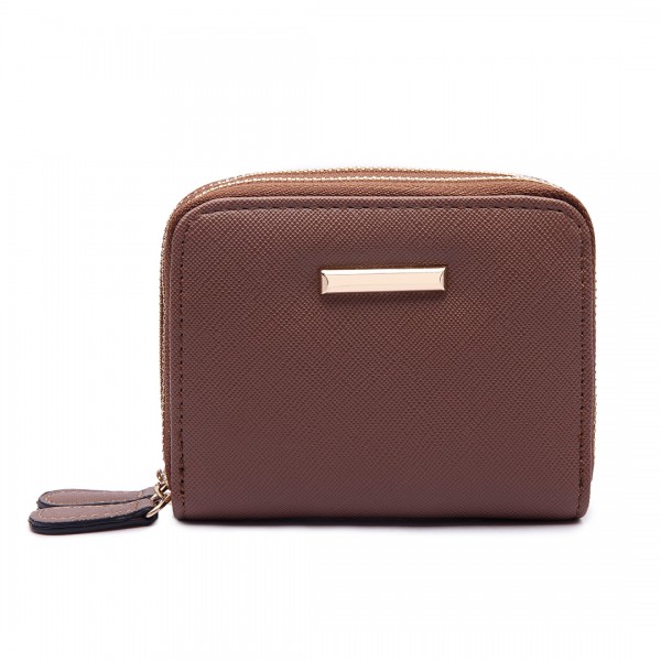 LP6680 - Miss Lulu Leather Look Double Zipped Coin Purse Brown